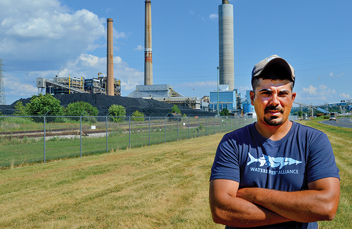 Ted Evgeniadis, the Lower Susquehanna Riverkeeper, in front of Brunner Island Power Plant.